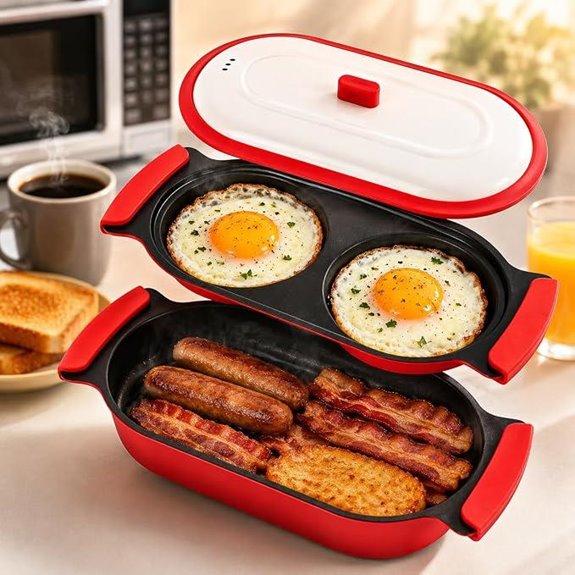 AHJ 2-in-1 Microwave Egg Cooker & Grill Pan Set Nonstick with Lid