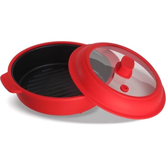 Microwave Grill Pan with Lid Nonstick for Bacon Burgers Fish Veggies Meat