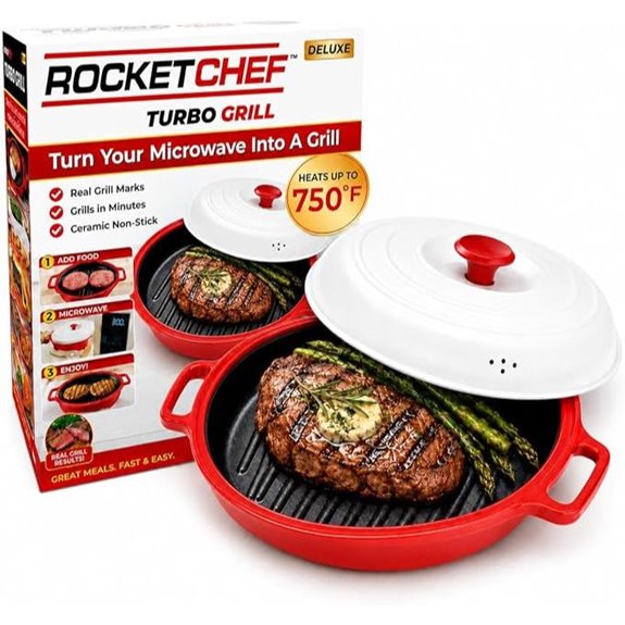 Turbo Grill Deluxe Microwave Grill Pan Vented Lid Red
