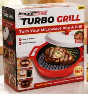 Rocket Chef Turbo Grill microwave grill in its box